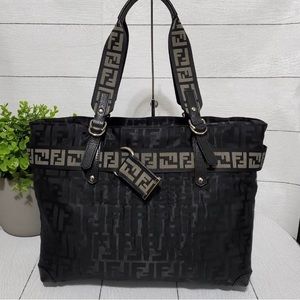 Black Fendi Zucca Zip Code Tote Nylon